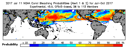 Current Bleaching Heat Stress Outlook Probability - Alert Levels 1 and 2