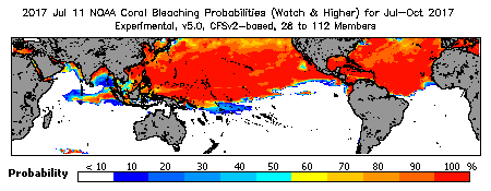 Current Bleaching Heat Stress Outlook Probability - Watch and higher