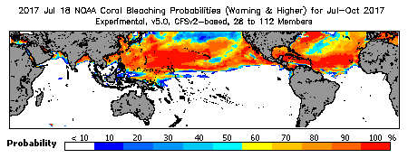 Current Bleaching Heat Stress Outlook Probability - Warning and higher