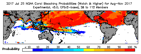 Current Bleaching Heat Stress Outlook Probability - Watch and higher