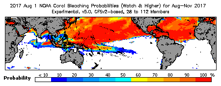 Current Bleaching Heat Stress Outlook Probability - Watch and higher