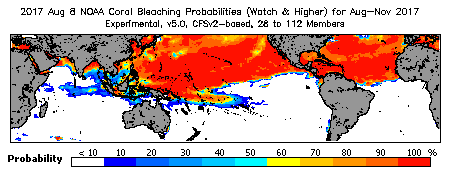 Current Bleaching Heat Stress Outlook Probability - Watch and higher