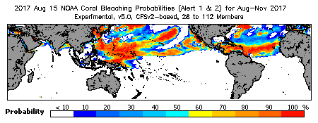 Current Bleaching Heat Stress Outlook Probability - Alert Levels 1 and 2