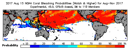 Current Bleaching Heat Stress Outlook Probability - Watch and higher