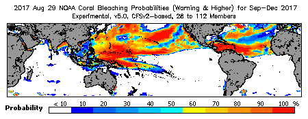 Current Bleaching Heat Stress Outlook Probability - Warning and higher