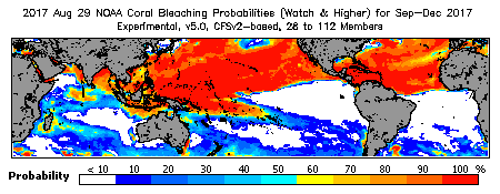 Current Bleaching Heat Stress Outlook Probability - Watch and higher