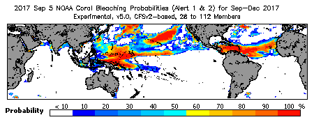 Current Bleaching Heat Stress Outlook Probability - Alert Levels 1 and 2