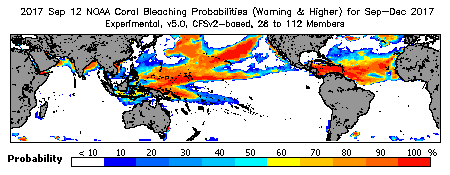 Current Bleaching Heat Stress Outlook Probability - Warning and higher