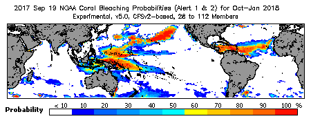 Current Bleaching Heat Stress Outlook Probability - Alert Levels 1 and 2