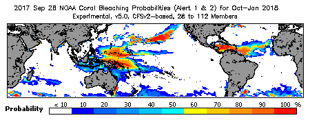 Current Bleaching Heat Stress Outlook Probability - Alert Levels 1 and 2