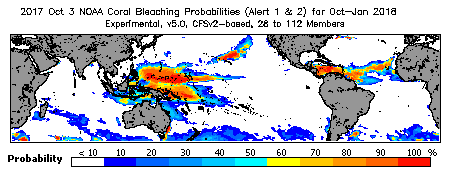 Current Bleaching Heat Stress Outlook Probability - Alert Levels 1 and 2