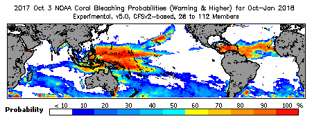 Current Bleaching Heat Stress Outlook Probability - Warning and higher