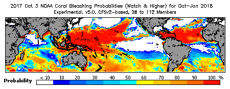 Current Bleaching Heat Stress Outlook Probability - Watch and higher