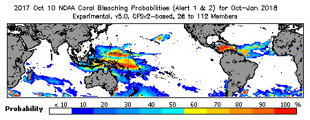 Current Bleaching Heat Stress Outlook Probability - Alert Levels 1 and 2