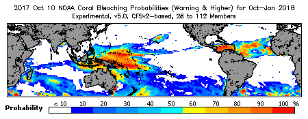 Current Bleaching Heat Stress Outlook Probability - Warning and higher