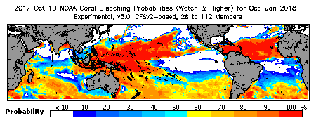 Current Bleaching Heat Stress Outlook Probability - Watch and higher