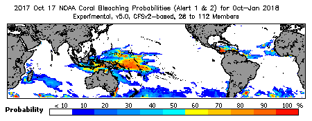 Current Bleaching Heat Stress Outlook Probability - Alert Levels 1 and 2