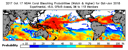 Current Bleaching Heat Stress Outlook Probability - Watch and higher