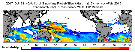 Current Bleaching Heat Stress Outlook Probability - Alert Levels 1 and 2