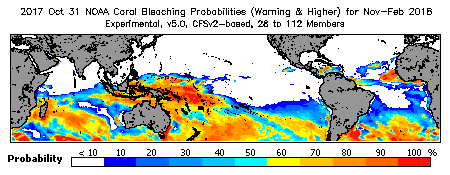 Current Bleaching Heat Stress Outlook Probability - Warning and higher