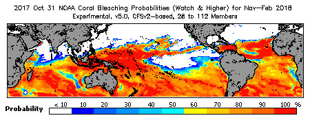 Current Bleaching Heat Stress Outlook Probability - Watch and higher