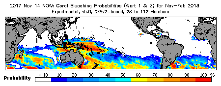 Current Bleaching Heat Stress Outlook Probability - Alert Levels 1 and 2