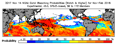 Current Bleaching Heat Stress Outlook Probability - Watch and higher