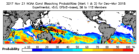 Current Bleaching Heat Stress Outlook Probability - Alert Levels 1 and 2