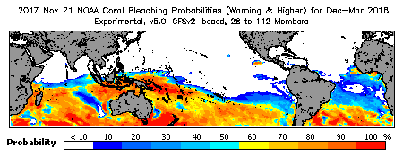 Current Bleaching Heat Stress Outlook Probability - Warning and higher