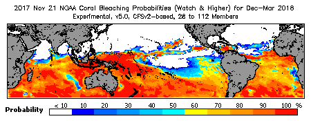 Current Bleaching Heat Stress Outlook Probability - Watch and higher