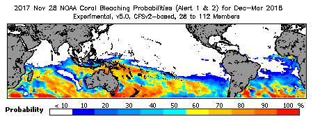 Current Bleaching Heat Stress Outlook Probability - Alert Levels 1 and 2