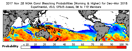 Current Bleaching Heat Stress Outlook Probability - Warning and higher