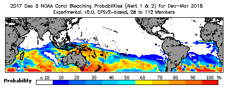 Current Bleaching Heat Stress Outlook Probability - Alert Levels 1 and 2