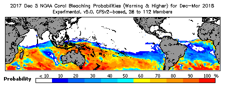 Current Bleaching Heat Stress Outlook Probability - Warning and higher