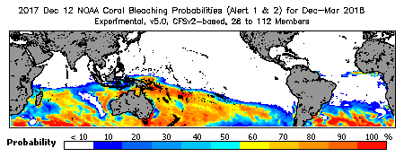 Current Bleaching Heat Stress Outlook Probability - Alert Levels 1 and 2