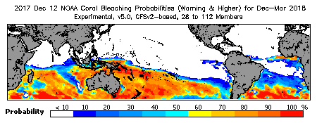 Current Bleaching Heat Stress Outlook Probability - Warning and higher