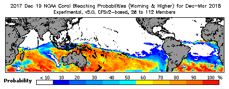 Current Bleaching Heat Stress Outlook Probability - Warning and higher