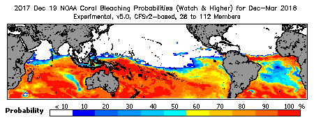 Current Bleaching Heat Stress Outlook Probability - Watch and higher