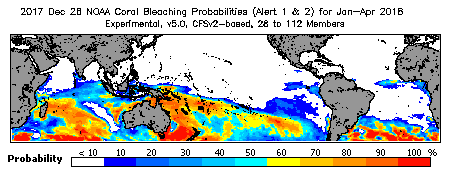 Current Bleaching Heat Stress Outlook Probability - Alert Levels 1 and 2