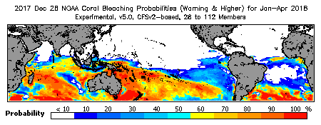 Current Bleaching Heat Stress Outlook Probability - Warning and higher