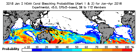 Current Bleaching Heat Stress Outlook Probability - Alert Levels 1 and 2