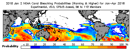 Current Bleaching Heat Stress Outlook Probability - Warning and higher