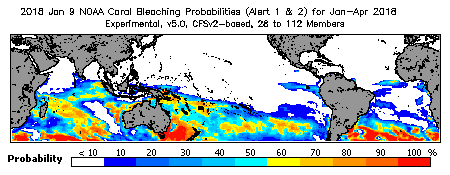 Current Bleaching Heat Stress Outlook Probability - Alert Levels 1 and 2