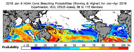 Current Bleaching Heat Stress Outlook Probability - Warning and higher