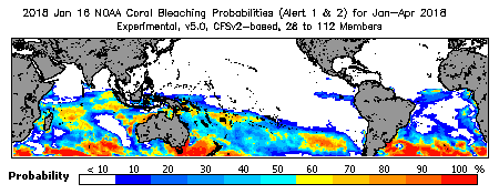 Current Bleaching Heat Stress Outlook Probability - Alert Levels 1 and 2