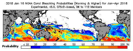 Current Bleaching Heat Stress Outlook Probability - Warning and higher