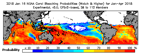 Current Bleaching Heat Stress Outlook Probability - Watch and higher