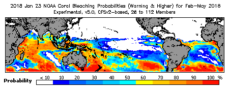 Current Bleaching Heat Stress Outlook Probability - Warning and higher