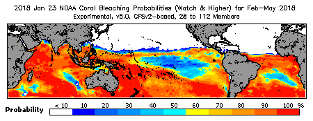 Current Bleaching Heat Stress Outlook Probability - Watch and higher