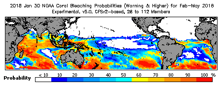 Current Bleaching Heat Stress Outlook Probability - Warning and higher